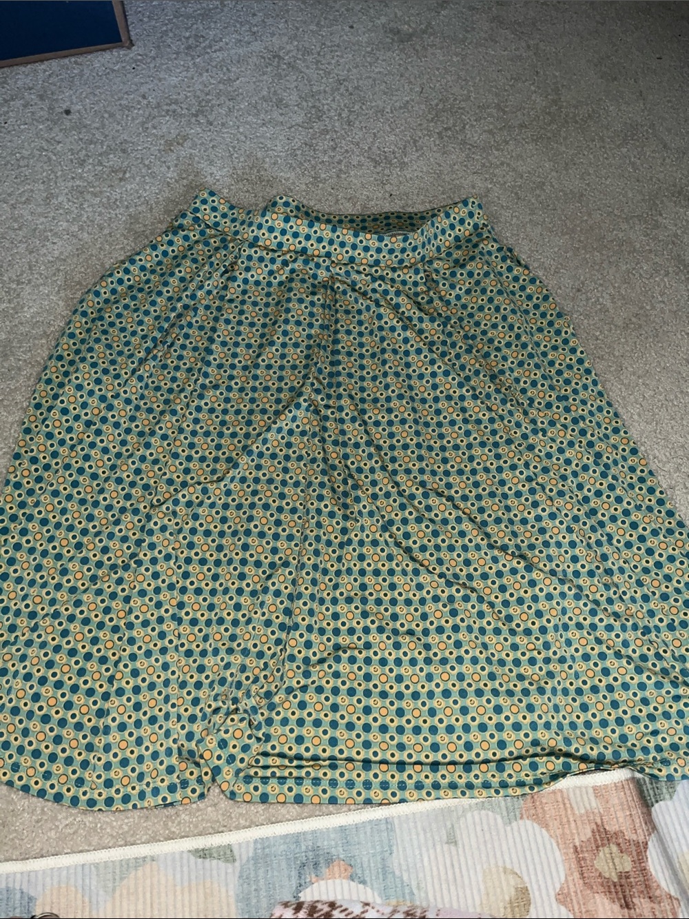 LuLaRoe Teal Skater Skirt with Yellow Dot Pattern